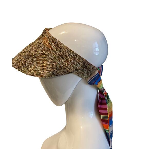 ETRO Womens Straw Cap Visor Hat with Silk Scarf NEW main image 4